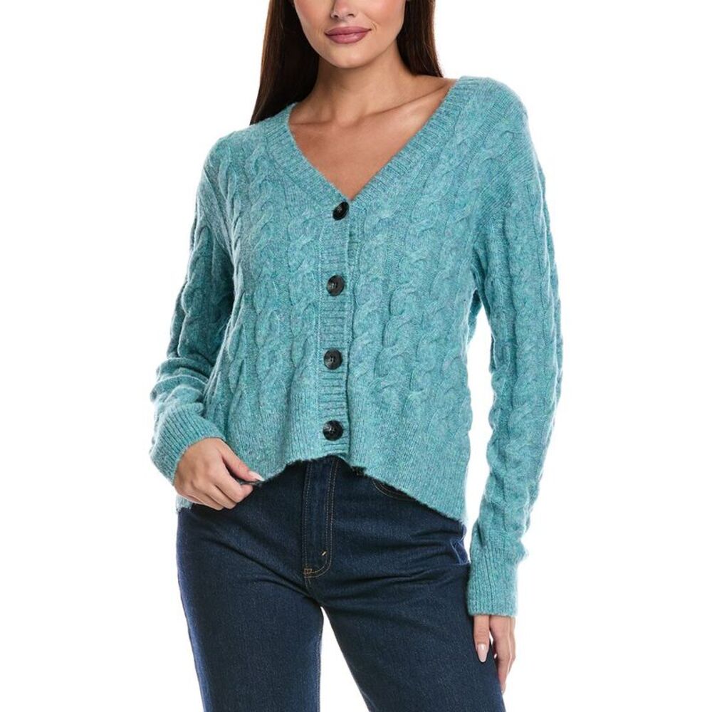&Isla Womens  Audrey Cable Wool-Blend Cardigan, Green